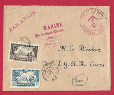 !!! SÉNÉGAL, LETTRE FM PAR AVION DE LA BASE AÉRONAVALE DE DAKAR POUR LA FRANCE DE 1942, CACHET SERVICE À LA MER - Storia Postale