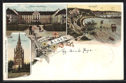 Lithographie Alsen, Schloss Augustenburg, Alsen-Denkmal, Höruphaff  - Denemarken