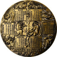 France, Médaille, Calendrier, Année Du Singe, 1992, Bronze Florentin, Oshio - Other & Unclassified