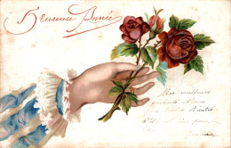 O7 - Carte Postale Fantaisie Gaufrée - Roses - Heureuse Année - Neujahr