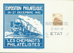 Entier Pétain 1,20 CP Repiquage Exposition Philatélique 26 27 12 1942 Les Cheminots Philatélistes YT Colis Postal 187a - Postales  Transplantadas (antes 1995)