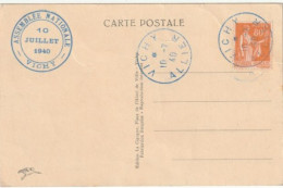 Paix, N° 366 Sure Carte Du Casino De Vichy 10/7/40, Obl: Assemblée Nationale - 1932-39 Paz