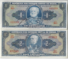 Brazil Year 1944 Banknote Amato-9 & 14 Pick-132 & 133 1 And 2 Cruzeiros Tamandaré And Caxias Uncirculated - Brazil