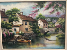 Viet Nam I Sell Picture-painting On The Strip Old 30 Years (draw A Làng Som Song Nuoc Size 59x78)one Picture - Asiatische Kunst