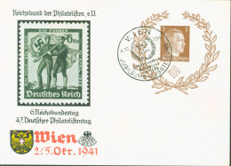 Entier Deutsches Reich Hitler Reichsbund Der Philatelisten 6 Reichsbundestag 47 Deutscher Philatelistentag Wien1941 - Cartes Postales