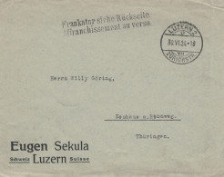 Sekula Luzern Zürichstrasse 1924 > Göring Neuhaus Tell & Sohn - Storia Postale