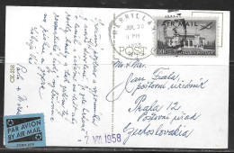 1958 10 Cents PanAm Bldg. Airmail, Ppc Merrillan, WS To Czechoslovakia - Brieven En Documenten