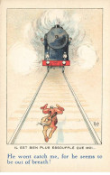 TRAINS #MK48557 LOCOMOTIVE ET UN LIEVRE PAR ILLUSTRATEUR MICH - Trains