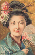 JAPON #FG51874 JAPAN FEMME JAPONAISE GEISHA A L EVENTAIL + PUBLICITE BISCUIT PERNOT - Autres & Non Classés