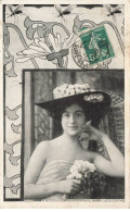 FANTAISIES #MK48944 FEMME AU CHAPEAU DECOR ART NOUVEAU PHOTOMONTAGE - Frauen