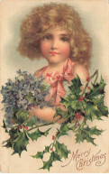 FETES #MK48950 MERRY CHRISTMAS PORTRAIT D UNE JOILE FILLETTE BRANCHE DE GUI FLEURS - Autres & Non Classés