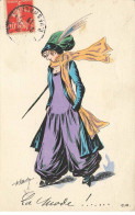 ILLUSTRATEUR #MK48484 LA MODE FEMME AU CHAPEAU PANTALON VIOLET ECHARPE JAUNE PAR ROBERTY - Other & Unclassified