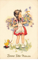 FETES VOEUX #MK48977 FILLETTE AVEC DES FLEURS JOUET CANARD ET PAPILLONS - Moederdag