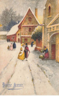 ILLUSTRATEURS #MK52782 BONNE ANNEE CHALETS ET DES GENS SOUS LA NEIGE PAR ILLUSTRATEUR ORENS - Orens