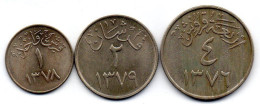 S.ARABIA- Set Of 3coins- 1, 2, 4 Ghirsh- Cu-Ni-AH1376-78 - 1956-58-KM #40-42, - Saudi Arabia