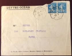 France N°140 (x2, Un Défectueux) Sur Enveloppe LETTRE-OCEAN, TAD NEW-YORK Au HAVRE B 22.6.1928 - (B1312) - Posta Marittima