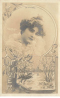 ART DECO #DC51423 ART DECO FEMME EN MEDAILLON PAYSAGE HIVER NEIGE  DE VILLERS PHOTO REUTLINGER PARIS - Autres & Non Classés