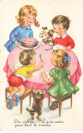 FANTAISIES #DC51544 ENFANTS AUTOUR D UNE TABLE SE PARTAGEANT UN GATEAU CHIEN ET CHAT - Autres & Non Classés