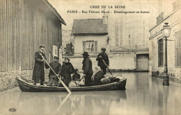 PARIS CRUE DE LA SEINE RUE FELICIEN DAVID DEMENAGEMENT EN BATEAU - Paris Flood, 1910