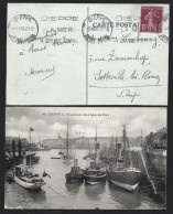 Carte Postale Du Port De Dieppe, Normandie. Fanion 'Dieppe La Mer 2h De Paris' 1920. Pennant 'Dieppe La Mer 2h De Paris - Briefe U. Dokumente