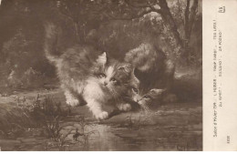 CHATS AC#MK925 SALON D HIVER 1914 TROP TARD L HUBER CHATS GRENOUILLE - Cats