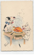 ILLUSTRATEUR #FG54629 GERMAINE BOURET DEUX CHIENS ALLECHES DEVANT UN POULET - Bouret, Germaine