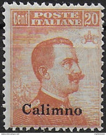 1921-22 Egeo Calino Island 20c. Orange MNH Sassone N. 11 - Andere & Zonder Classificatie