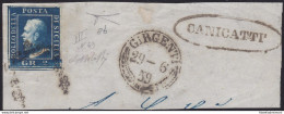 1859 SICILIA, N. 8a Azzurro Scurissimo (NA) Frammento Annullo Girgenti-Canicattì - Sicilië