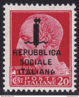 1944 RSI, N. 495/A 20c. Carminio MNH/** Certificato Raybaudi Firma Oliva - Sonstige & Ohne Zuordnung