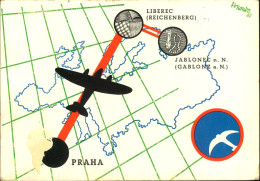 1932, Sonderkarte Zur Eröffnung Der Fluglinie PRAHA - LIEBEREC (Reicenberg) - Storia Postale