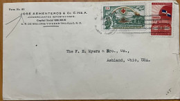 DOMINICAN 1945, COVER USED TO USA, NURSE & BATTLEFIELD, RED CROSS, FLAG, ADVERTISING JOSE ARMENTEROS & CO, TRUJILLO CITY - Dominicaine (République)