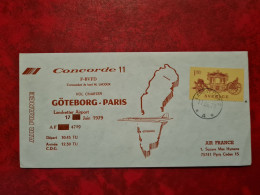 Lettre CONCORDE 1979 SUEDE VOL CONCORDE 11 GOTEBORG PARIS AIR FRANCE - Storia Postale