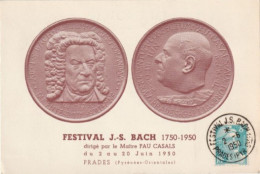 Musique, Carte Du 2/6/50 Festivale Bach Dirigé Par Pau Casals. Carte Rare. Collection BERCK. - Musique