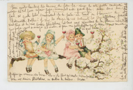 ENFANTS - Jolie Carte Fantaisie Gaufrée Enfants Assis Sur Une Branche Avec Verre De Vin (embossed Card) - Kinder-Zeichnungen