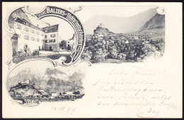 1899 Gelaufene AK: Töchterinstitut Gutenberg, Hotel Zur Post In Balzers. Abgangsstempel BALZERS Auf 5 Kreuzer Marke - Liechtenstein