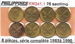 PHILIPPINES  Réforme Coinage, 25 Sentimo Papillon  KM 241.1  , 8 Pièces ,La Série Complète  1983 à 1990 TTB+ - Filippine