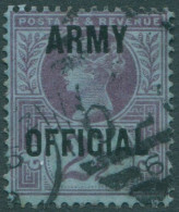 Great Britain Official 1896 SGO44 2½d Purple/blue QV ARMY OFFICIAL Ovpt FU (amd) - Sonstige & Ohne Zuordnung