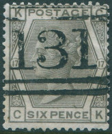 Great Britain 1873 SG147 6d Grey QV KCCK Plate 17 Spray Of Rose Wmk FU (amd) - Other & Unclassified