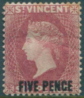 St Vincent 1893 SG60 5d On 6d Carmine-lake QV Toned Perfs MH (amd) - St.Vincent (1979-...)