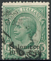 REGNO / LEVANTE / SALONICCO 1909 FRANCOBOLLO LEONI C. 5 CON SOPRASTAMPA 'Salonicco 10 Para 10' USATO SASSONE 1 - Europese En Aziatische Kantoren