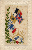 MILITARIA  CARTE BRODÉE MILITAIRE A LA GLOIRE DES ALLIÉS - Bordados