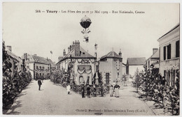 28 - B21753CPA - TOURY - Fetes Aviation 1909, Rue Nationale, Centre - Ballon - Parfait état - EURE-ET-LOIR - Autres & Non Classés