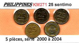 PHILIPPINES  Réforme Coinage, 25 Sentimo Bangko Central  KM 271 , 5 Pièces à Suivre De 2000 à 2004 ,  TTB - Filippine