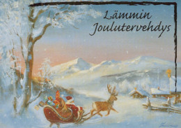 PÈRE NOËL Bonne Année Noël CERF Vintage Carte Postale CPSM #PBB204.FR - Santa Claus