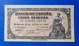 SPAIN BANKNOTE 5 PESETAS 1937 AUNC / EBC+ BILLETE ESPAÑA PORTABELLA  *COMPRAS MULTIPLES CONSULTAR* - 1-2 Peseten