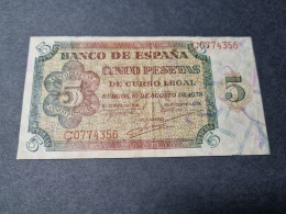 SPAIN BANKNOTE 5 PESETAS 1938 AUNC / EBC BILLETE ESPAÑA *COMPRAS MULTIPLES CONSULTAR* - 1-2 Peseten