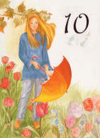 BUON COMPLEANNO 10 Años RAGAZZA BAMBINO Vintage Postal CPSM #PBT881.IT - Verjaardag