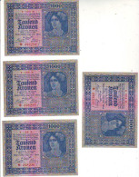 SERIE DE 4 BILLETS 1000 KRONEN DU 2 Janvier 1922 - LES NUMEROS SE SUIVENT - NEUFS - Oesterreich