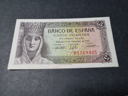 SPAIN BANKNOTE 5 PESETAS 1943 UNCIRCULATED UNC / SC SIN CIRCULAR BILLETE ESPAÑA *COMPRAS MULTIPLES CONSULTAR* - 1-2 Peseten