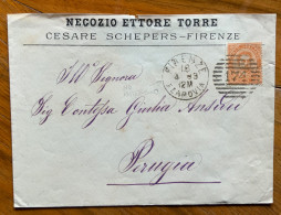 FIRENZE SCOMPARSA - NEGOZIO ETTORE TORRE CESARE SCHEPERS - FIRENZE  A  GIULIA ANSELMI PERUGIA - 1883 - Marcophilie
